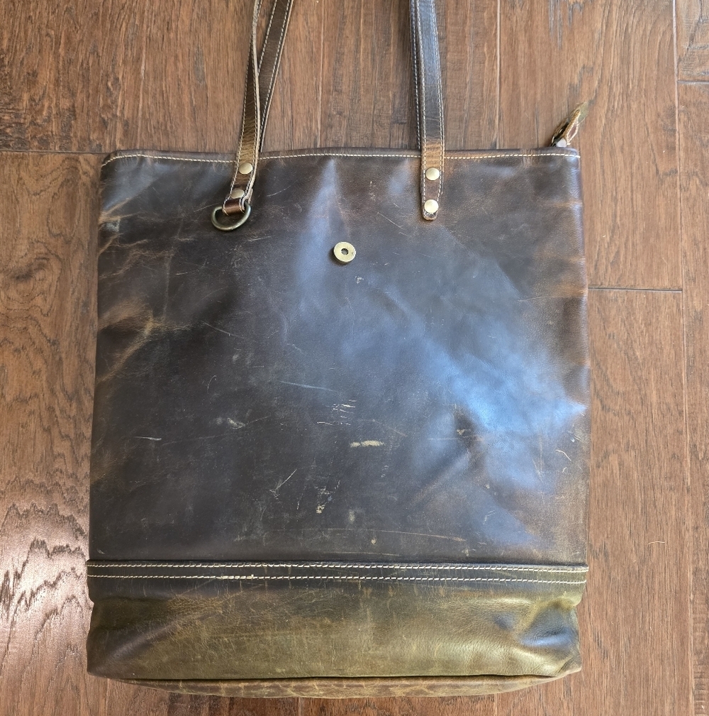 Myra TRAX Tote Bag 100% Leather Brown Purse Laptop School Sturdy Distressed - Picture 4 of 4